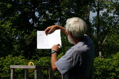 Dan Karig shows a chart of the depth of Six Mile Creek