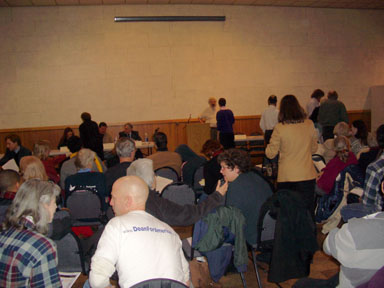 Crowd gathering for the candidates forum.