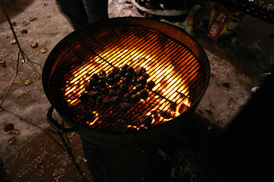 Roasting chestnuts.