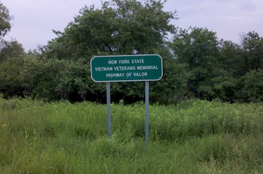 Sign for the New York State Vietnam Veterans Memorial Highway of Valor.