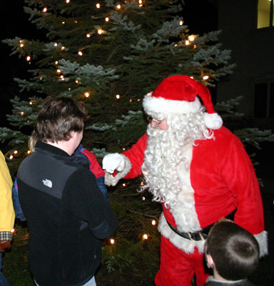 Santa saying hello to kids at last night's tree-lighting ceremony