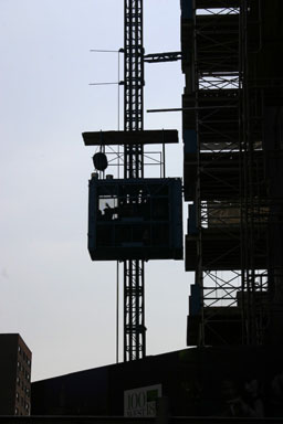 Construction elevator, silhouetted