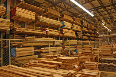 One part of lumber storage at the Stickley factory
