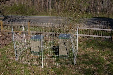 The electric fence around the beehives.
