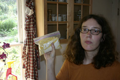 Angelika and soon-to-be-frozen corn.