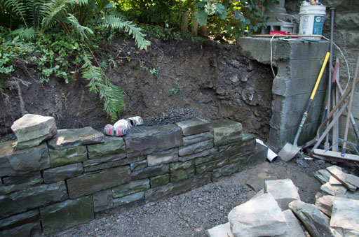 New drainage behind the wall.
