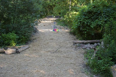 Straw covers the slope.