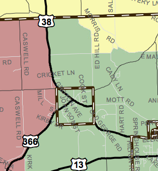 Proposed district boundaries near Freeville.