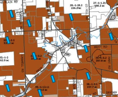 Possible well pads around the Village of Freeville.