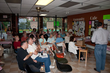 Filling the Cafe for a budget talk.