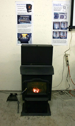 A stove burning grass pellets