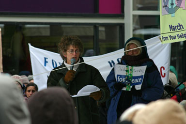 County Legislator Martha Robertson speaks to the rally