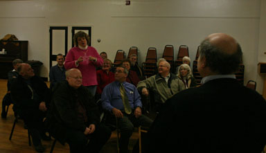 Lisa Valentinelli introduces herself to the Dryden Democrats