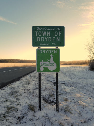 Town of Dryden sign plus Right to Farm sign.